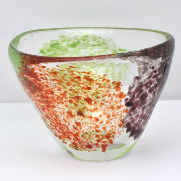 Hand Blown Contemporary Art Glass Vase, Red Green Purple, Speckled - Picture 3 of 7